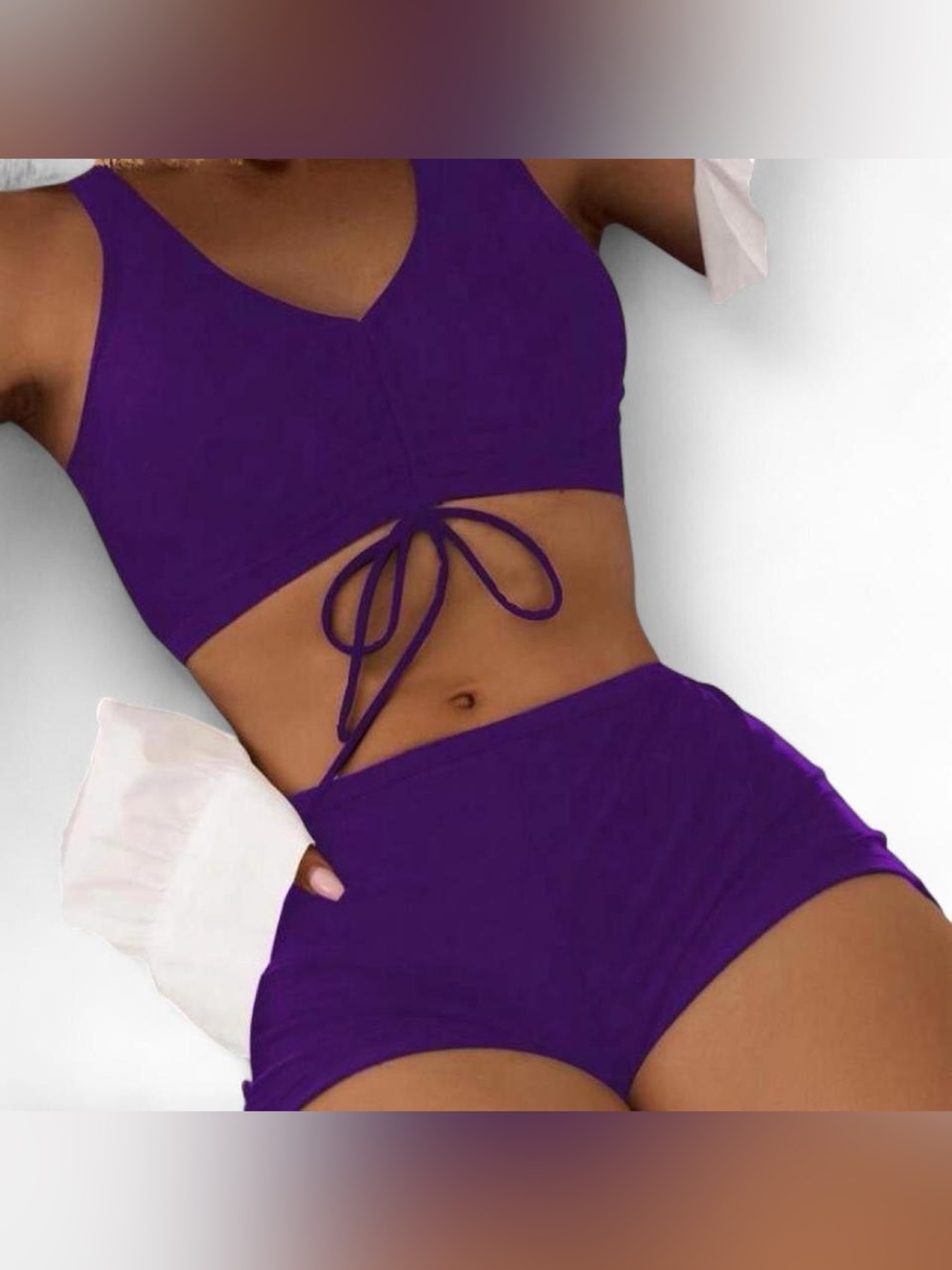 Purple Two-Piece Swim Set - Vivid Purple Top & Shorts